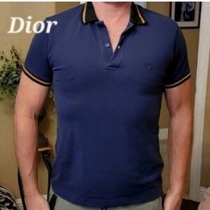 Dior Men's Dark Blue Polo with Black Trim